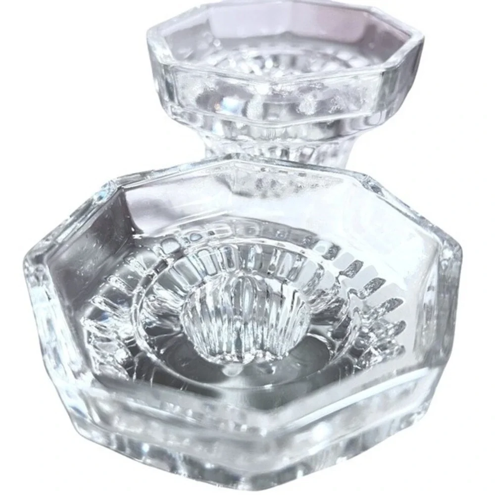 Vtg Glass Octagon Tapered Pillar Candle Holders KIG Indonesia Clear Pressed Heav